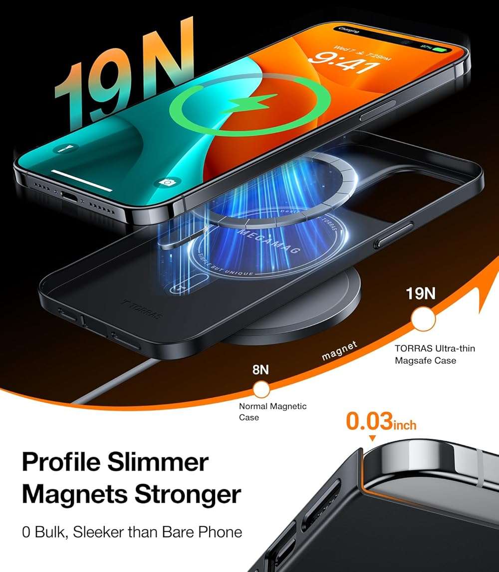 TORRAS Magnetic Slim-Fit for iPhone 15 Pro Max Case, Ultra-Thin 15 ProMax Phone Case Compatible with MagSafe, Lightweight Anti-Scratch Matte Hard iPhone 15 ProMax Case 6.7 inch OriginFit, Black - Image 3