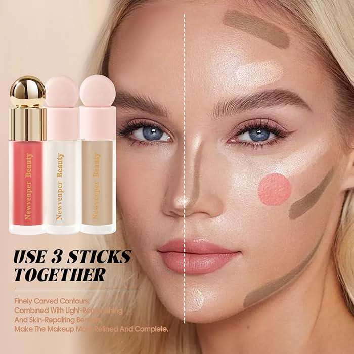 Liquid Contour,Liquid Highlighter, Blush with Face Brush Long Lasting Smooth Lightweight Smudge Proof Contour+ Blush+ Highlighter - Image 5