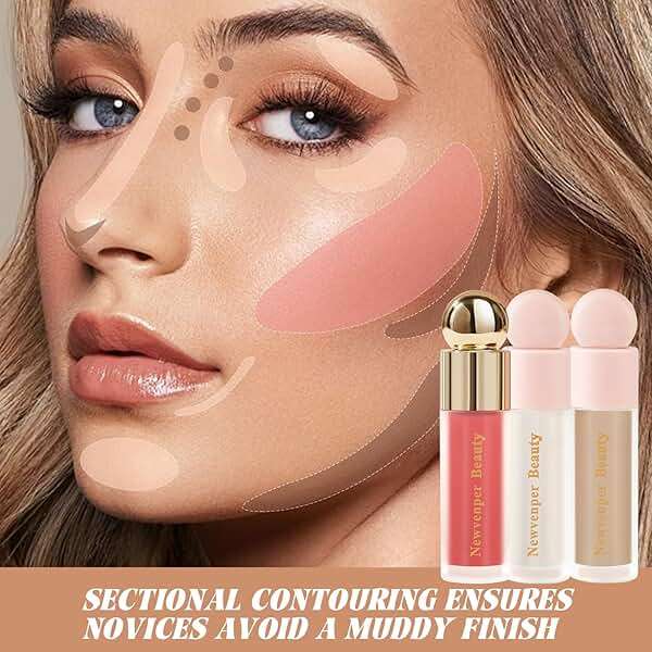 Liquid Contour,Liquid Highlighter, Blush with Face Brush Long Lasting Smooth Lightweight Smudge Proof Contour+ Blush+ Highlighter - Image 7