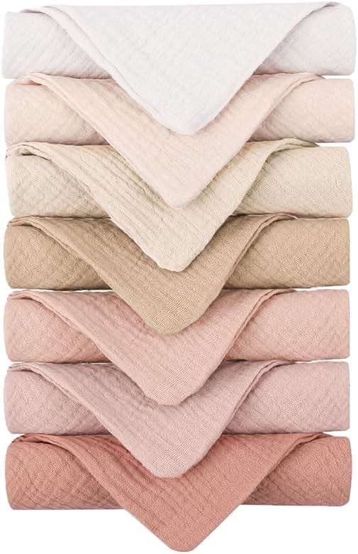 Konssy Baby Muslin Washcloths 7-Pack, 100% Cotton Baby Bath Washcloths, Soft & Absorbent Wash Cloths and Burp Cloths for Newborn Kids Girls & Boys, 11x11 inches - Image 1