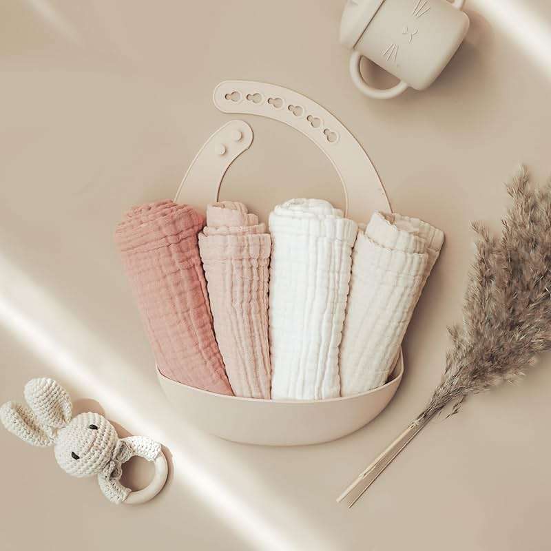Konssy Baby Muslin Washcloths 7-Pack, 100% Cotton Baby Bath Washcloths, Soft & Absorbent Wash Cloths and Burp Cloths for Newborn Kids Girls & Boys, 11x11 inches - Image 2