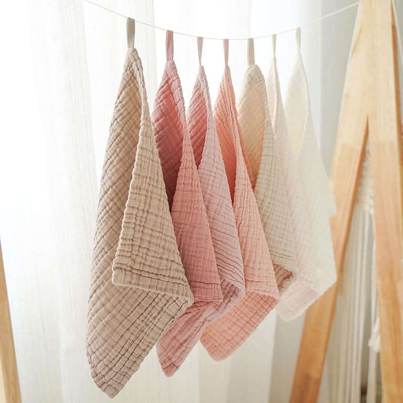 Konssy Baby Muslin Washcloths 7-Pack, 100% Cotton Baby Bath Washcloths, Soft & Absorbent Wash Cloths and Burp Cloths for Newborn Kids Girls & Boys, 11x11 inches - Image 7