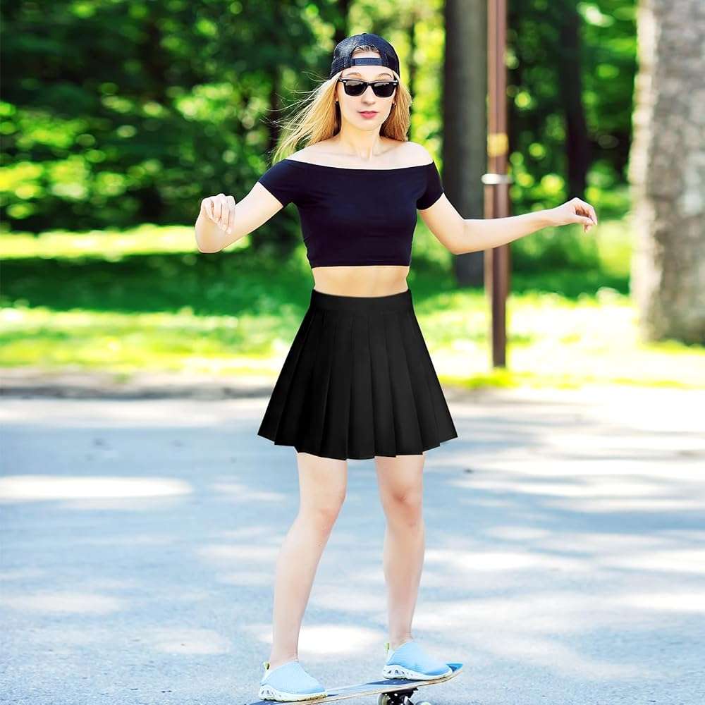 Rbenxia Womens Girl High Waisted Pleated Skirt A-Line Mini Skirt School Uniform Skater Tennis Skirts with Lining Shorts - Image 6