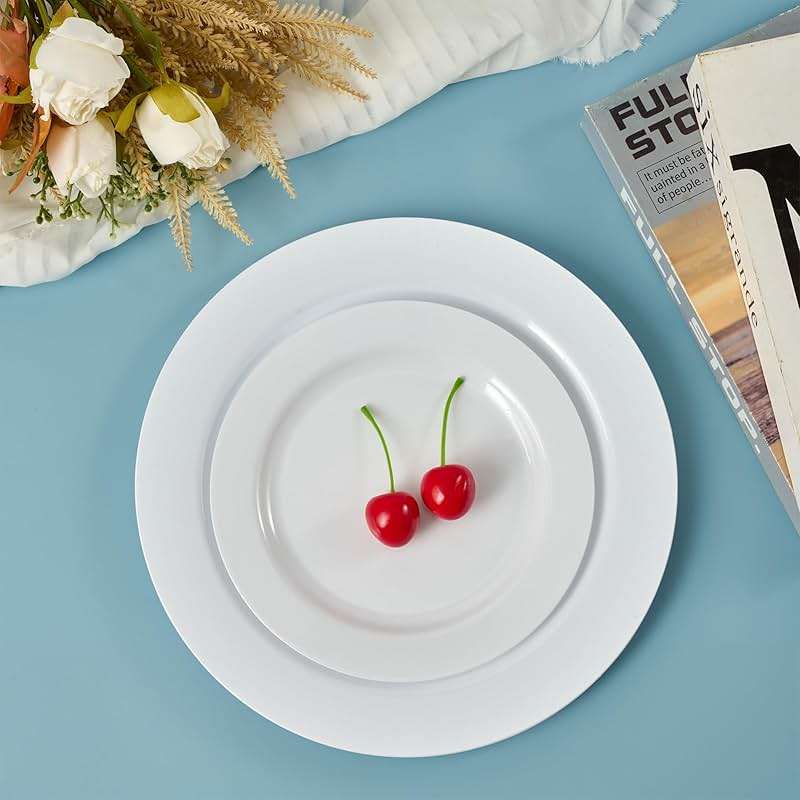 FOCUSLINE 100 Count White Plastic Dessert Plates 7 Inch, Disposable Heavy Duty Plastic Plates for Weddings, Parties and Events - Image 2