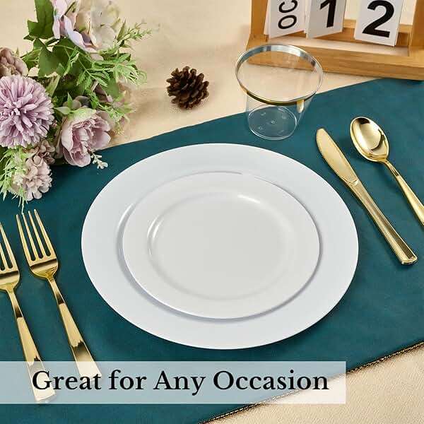 FOCUSLINE 100 Count White Plastic Dessert Plates 7 Inch, Disposable Heavy Duty Plastic Plates for Weddings, Parties and Events - Image 8