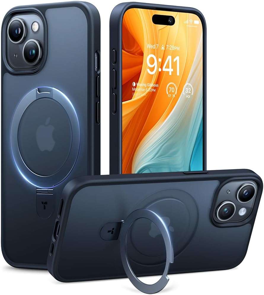 TORRAS Magnetic Kickstand for iPhone 17e, 15, 14, 13, & 16e Case [Fit for MagSafe][Sturdy & Versatile Stand] Military-Grade Shockproof Translucent Slim Protective Anti-Fingerprint Anti-Scratch, Black - Image 1