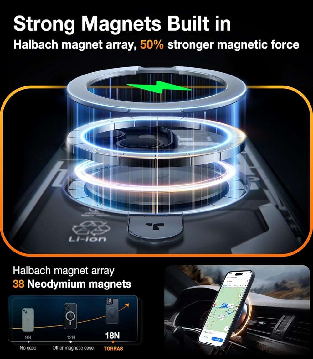 TORRAS Magnetic Kickstand for iPhone 17e, 15, 14, 13, & 16e Case [Fit for MagSafe][Sturdy & Versatile Stand] Military-Grade Shockproof Translucent Slim Protective Anti-Fingerprint Anti-Scratch, Black - Image 2