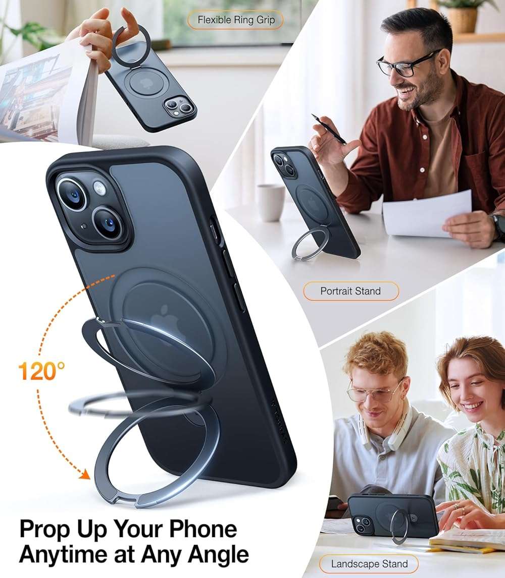 TORRAS Magnetic Kickstand for iPhone 17e, 15, 14, 13, & 16e Case [Fit for MagSafe][Sturdy & Versatile Stand] Military-Grade Shockproof Translucent Slim Protective Anti-Fingerprint Anti-Scratch, Black - Image 3