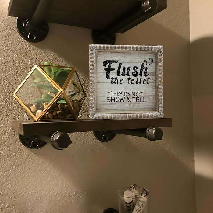 Boho Farmhouse Wooden Framed Bathroom Decor Signs, Funny Restroom Decorative Plaque Small Cute, Toilet Rules Shelf Decoration (Flush The Toilet Sign) - Image 3