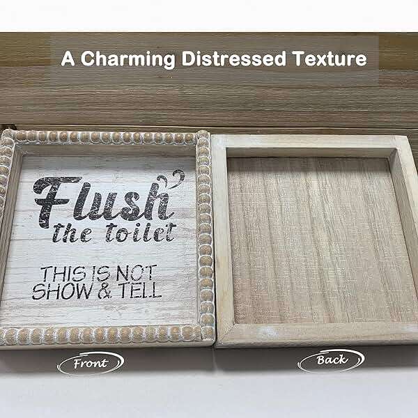 Boho Farmhouse Wooden Framed Bathroom Decor Signs, Funny Restroom Decorative Plaque Small Cute, Toilet Rules Shelf Decoration (Flush The Toilet Sign) - Image 5