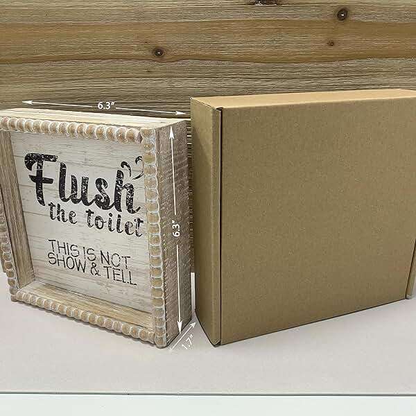 Boho Farmhouse Wooden Framed Bathroom Decor Signs, Funny Restroom Decorative Plaque Small Cute, Toilet Rules Shelf Decoration (Flush The Toilet Sign) - Image 6