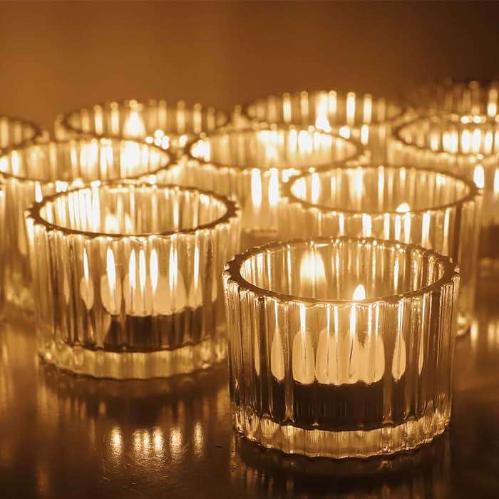 VOHO 36pcs Christmas Tea Lights Candle Holder, Clear Tealight Candle Holder for Gifts, Ribbed Glass Votive Candle Holders Centerpiece Table Decorations(2'' x 1.4'') - Image 1