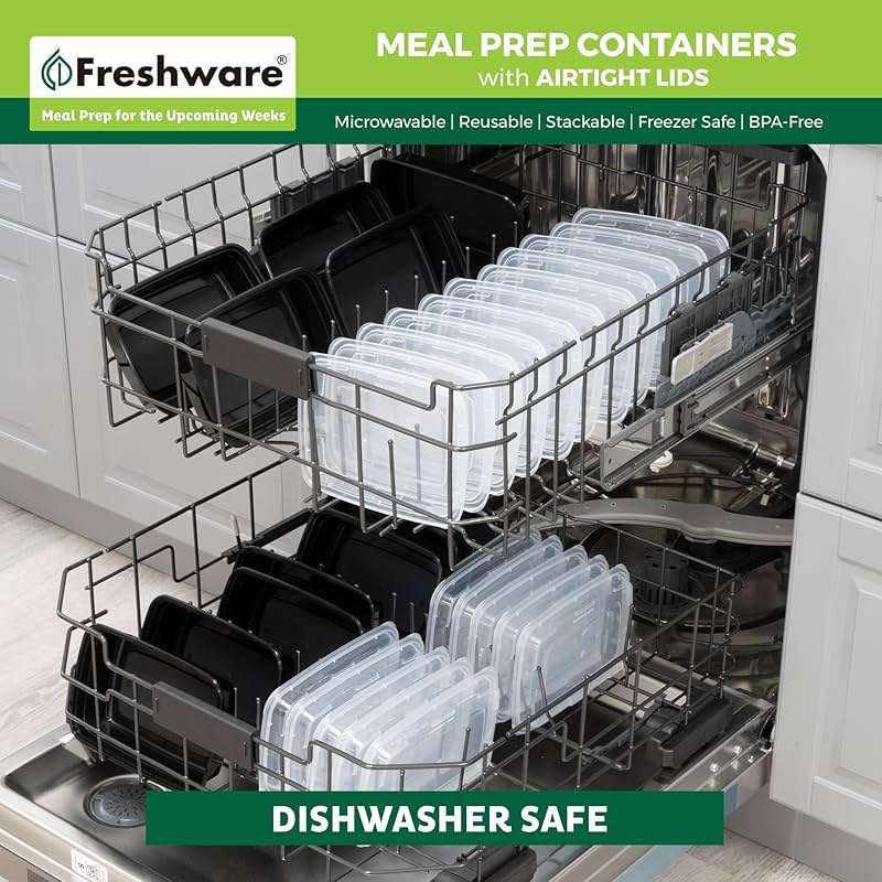 Freshware Meal Prep Containers [50 Pack] 1 Compartment with Lids, Food Storage Containers, Bento Box, BPA Free, Stackable, Microwave/Dishwasher/Freezer Safe (24 oz) - Image 7