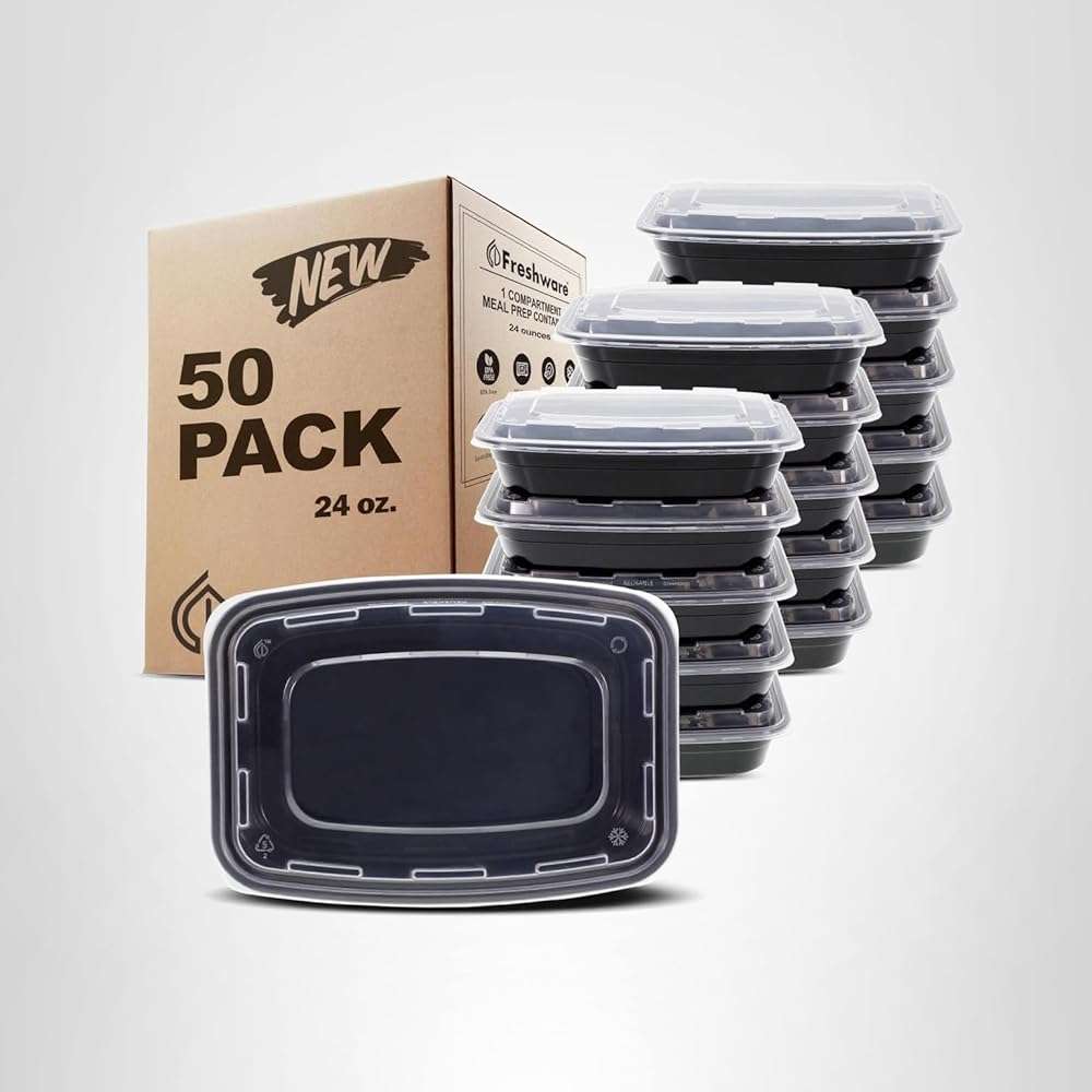 Freshware Meal Prep Containers [50 Pack] 1 Compartment with Lids, Food Storage Containers, Bento Box, BPA Free, Stackable, Microwave/Dishwasher/Freezer Safe (24 oz) - Image 9