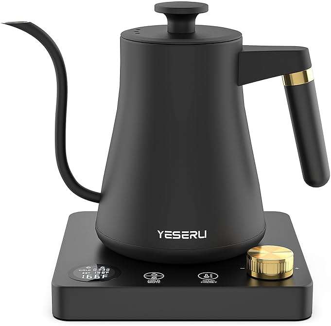 YESERLI 1200W Gooseneck Kettle with ±1℉ Temperature Control,Pour Over Electric Kettle for Coffee & Tea,Digital Display,4 Temp Preset,12H Keep Warm,100% Stainless Steel,Rapid Heating,1L,Matte Black - Image 1