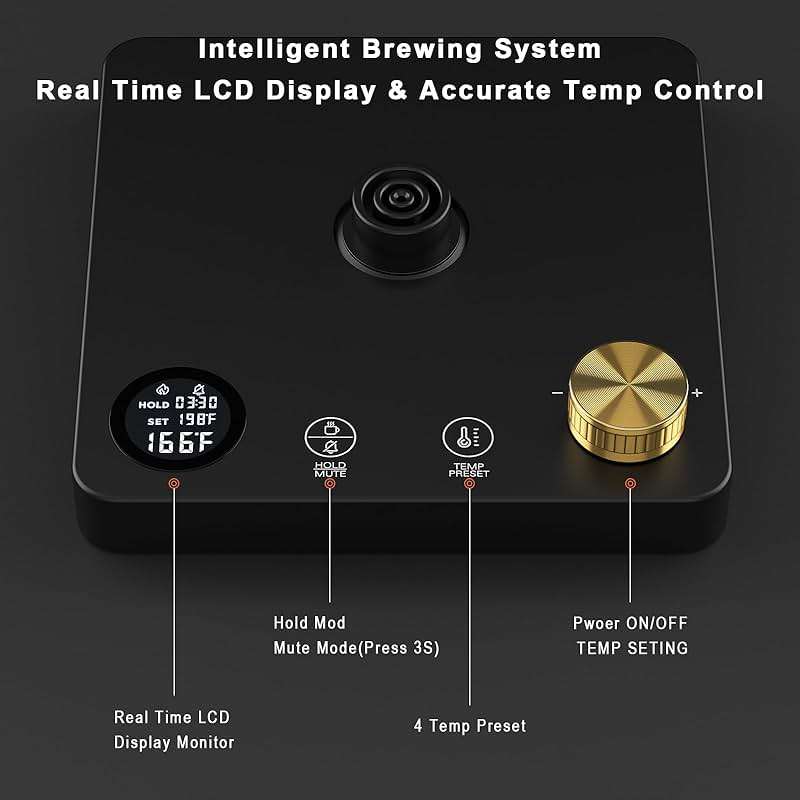 YESERLI 1200W Gooseneck Kettle with ±1℉ Temperature Control,Pour Over Electric Kettle for Coffee & Tea,Digital Display,4 Temp Preset,12H Keep Warm,100% Stainless Steel,Rapid Heating,1L,Matte Black - Image 3