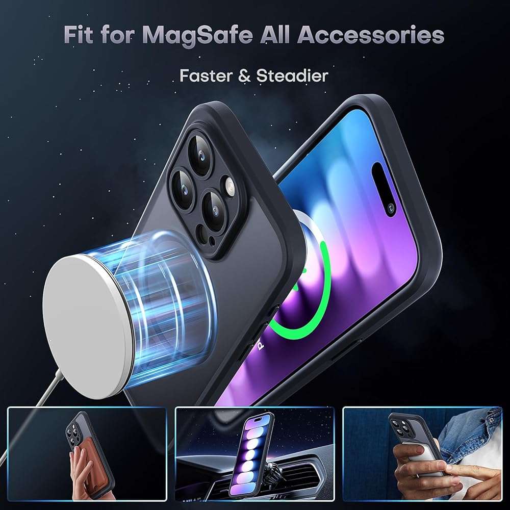 TOCOL Magnetic for iPhone 15 Pro Max Case, Upgraded Full Camera Protection, Compatible with Magsafe, Drop Protection, Translucent Matte Back Bumper Phone Cover 6.7-Inch（Black） - Image 3