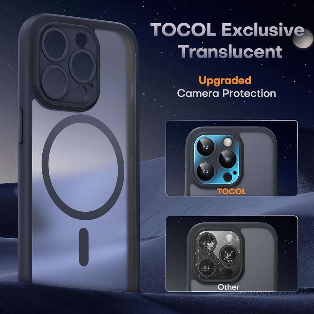 TOCOL Magnetic for iPhone 15 Pro Max Case, Upgraded Full Camera Protection, Compatible with Magsafe, Drop Protection, Translucent Matte Back Bumper Phone Cover 6.7-Inch（Black） - Image 5