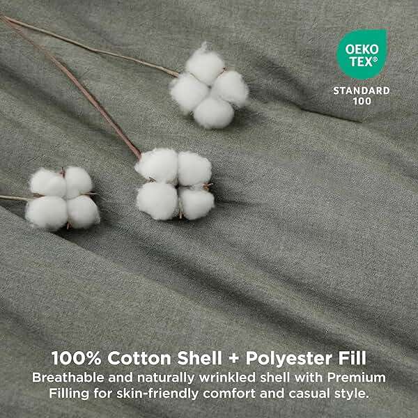 Bedsure Comforter Set Queen Size Grayish Olive Green - Cotton Fabric with Microfiber Inner Fill, PureWoven Comforter Set for All Seasons, 3 Pieces, 1 Comforter (90"x90") and 2 Pillow Cases (20"x26") - Image 3
