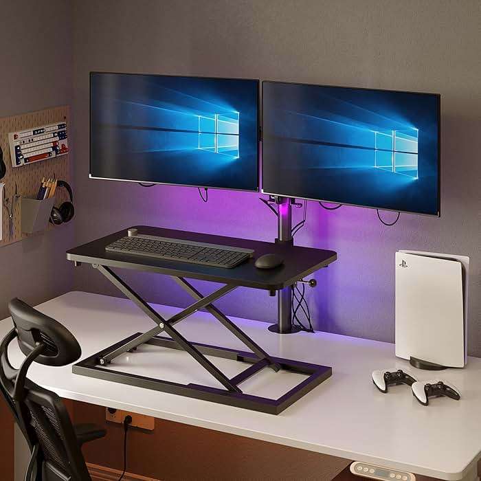 Decoholic Single 24 inch Scissors Lift Keyboard and Mouse Riser, Height Adjustable Standing Desk Converter for Ergonomic Sit Stand Workstations，suitable to hold large/small items (24inch, Black) - Image 2