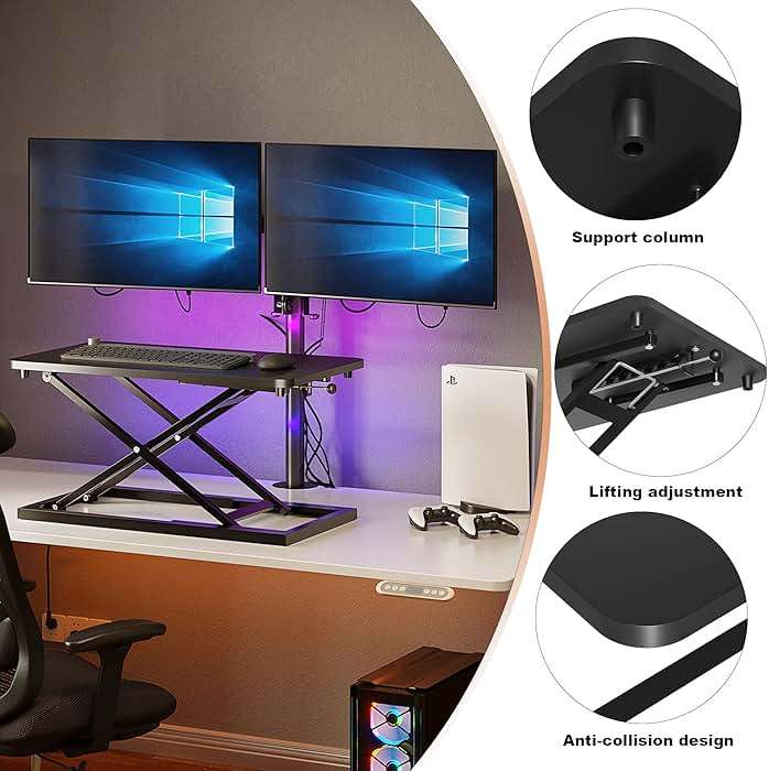 Decoholic Single 24 inch Scissors Lift Keyboard and Mouse Riser, Height Adjustable Standing Desk Converter for Ergonomic Sit Stand Workstations，suitable to hold large/small items (24inch, Black) - Image 4