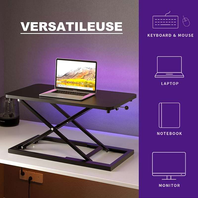 Decoholic Single 24 inch Scissors Lift Keyboard and Mouse Riser, Height Adjustable Standing Desk Converter for Ergonomic Sit Stand Workstations，suitable to hold large/small items (24inch, Black) - Image 5