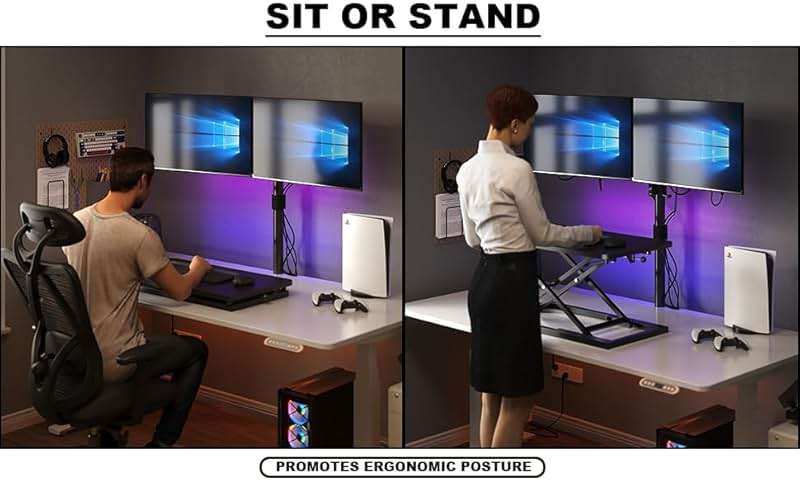 Decoholic Single 24 inch Scissors Lift Keyboard and Mouse Riser, Height Adjustable Standing Desk Converter for Ergonomic Sit Stand Workstations，suitable to hold large/small items (24inch, Black) - Image 7