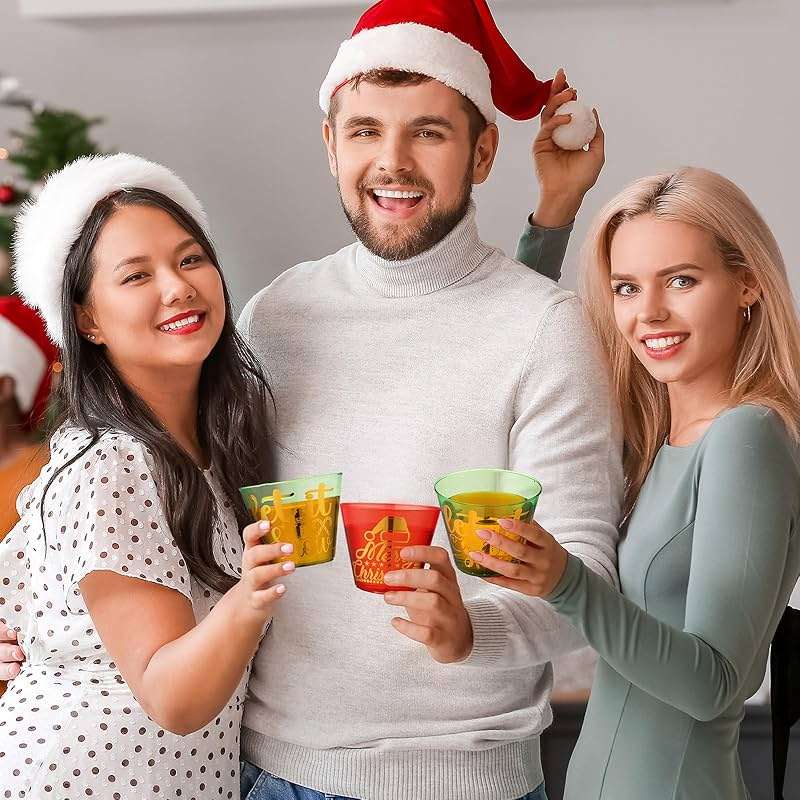 Bokon 120 Pcs 9 oz Christmas Clear Plastic Cups Dark Green and Red Christmas Disposable Wine Cups Disposable Cocktail Clear Plastic Tumblers for Xmas Parties Holiday Drinking - Image 6