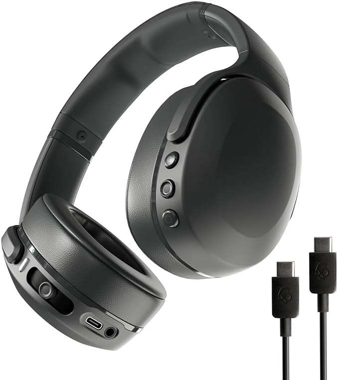 Skullcandy Crusher Evo Wireless Bluetooth Headphones with Extra USB-C Charging Cable, Multi-Sensory Bass, Noise Isolating Over-Ear Fit, 40 Hours Battery, Microphone for iPhone Android - True Black - Image 1