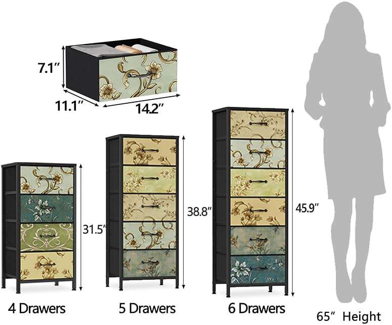 Furnulem Tall 6 Drawers Dresser, Vintage Storage Organizer Unit with Fabric Bins for Bedroom, Living Room, Closet, Nusery, Dorm, Entryway, Bedside Furniture, Sturdy Metal Frame, Wood Top - Image 10