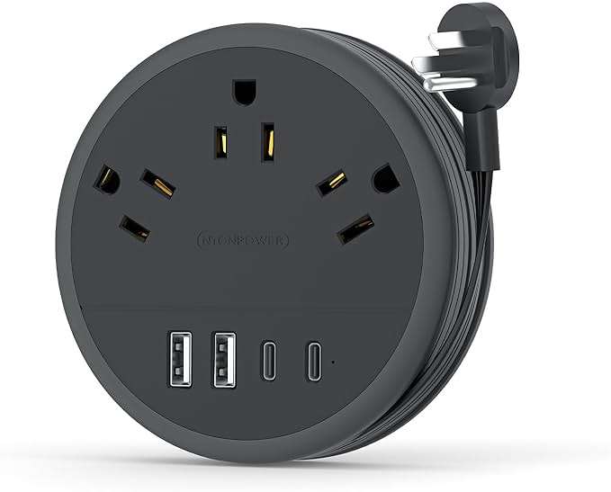 NTONPOWER Flat Plug Extension Cord, 2 USB C Travel Power Strip with 3 Outlets 4 USB Ports, 4ft Flat Extension Cord, Portable Power Strip Mountable for Travel Cruise Ship Essentials Home Black - Image 1