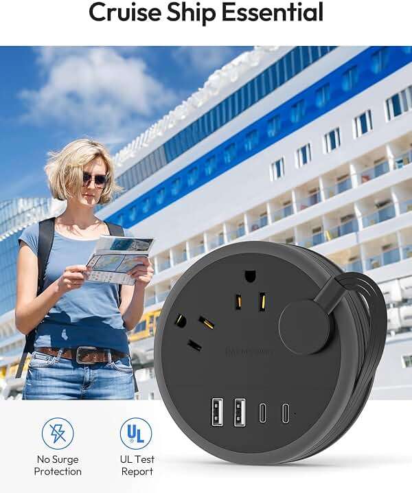 NTONPOWER Flat Plug Extension Cord, 2 USB C Travel Power Strip with 3 Outlets 4 USB Ports, 4ft Flat Extension Cord, Portable Power Strip Mountable for Travel Cruise Ship Essentials Home Black - Image 7