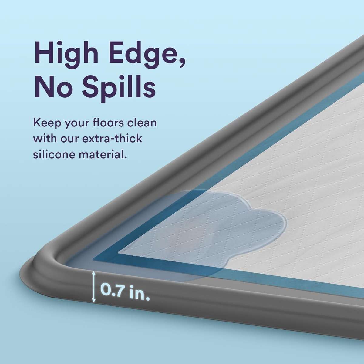 Pee Pad Tray Holder for Dogs - Fits Up to 25 x 25 in. Square Potty Training Pads No Spill Raised Lip High Edge Silicone Mat, Extra Thick and Non-Slip for Indoor Floor Protection (Large, Grey) | eenk - Image 3