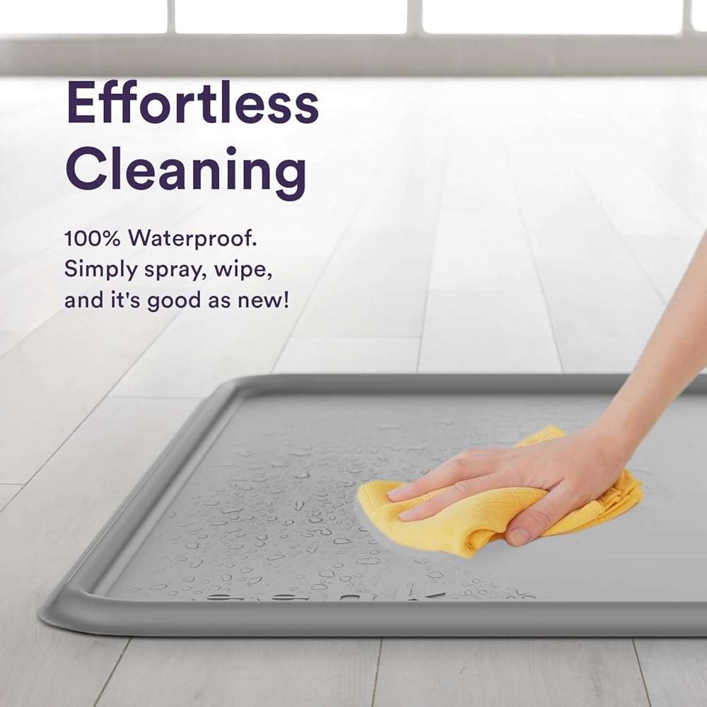 Pee Pad Tray Holder for Dogs - Fits Up to 25 x 25 in. Square Potty Training Pads No Spill Raised Lip High Edge Silicone Mat, Extra Thick and Non-Slip for Indoor Floor Protection (Large, Grey) | eenk - Image 4