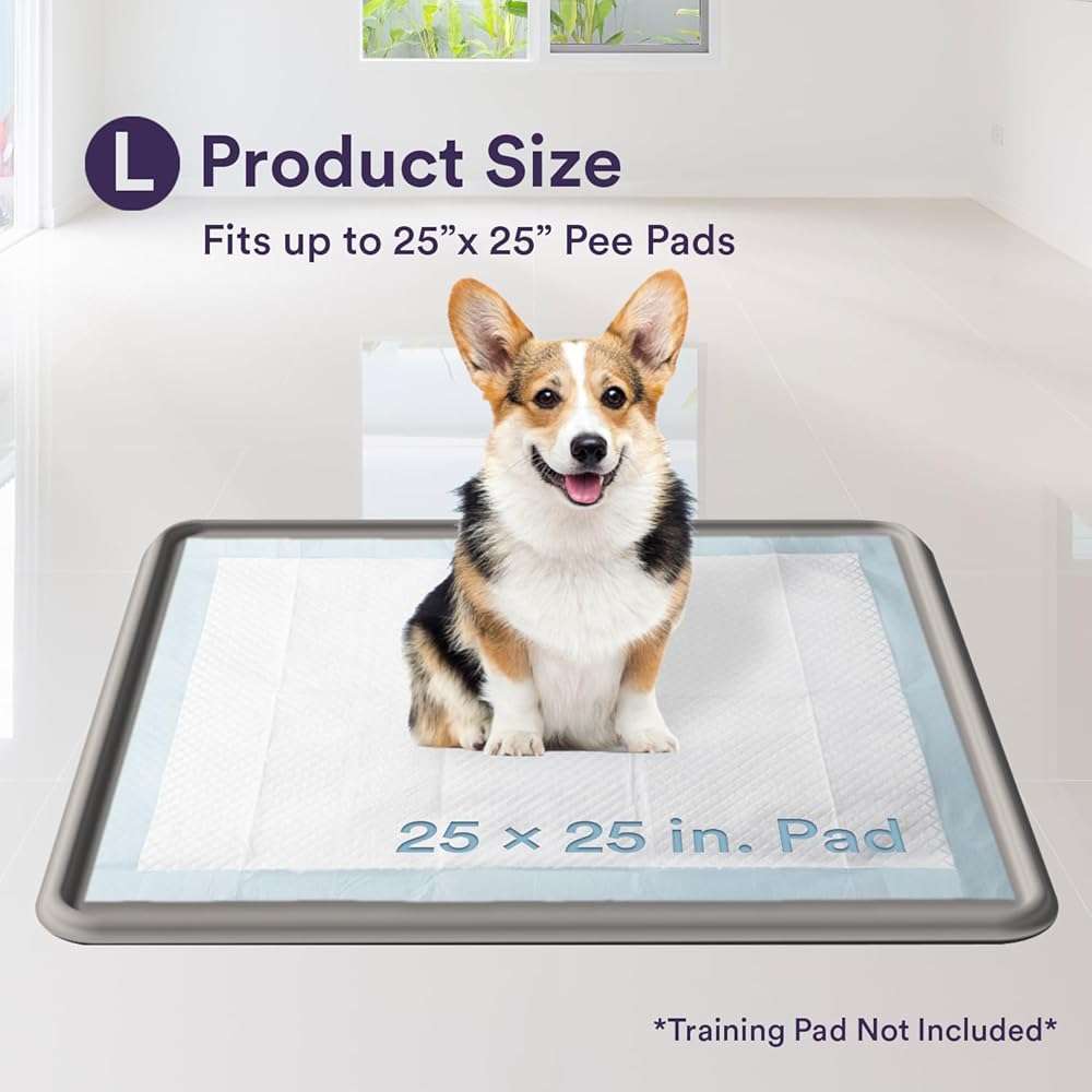 Pee Pad Tray Holder for Dogs - Fits Up to 25 x 25 in. Square Potty Training Pads No Spill Raised Lip High Edge Silicone Mat, Extra Thick and Non-Slip for Indoor Floor Protection (Large, Grey) | eenk - Image 6