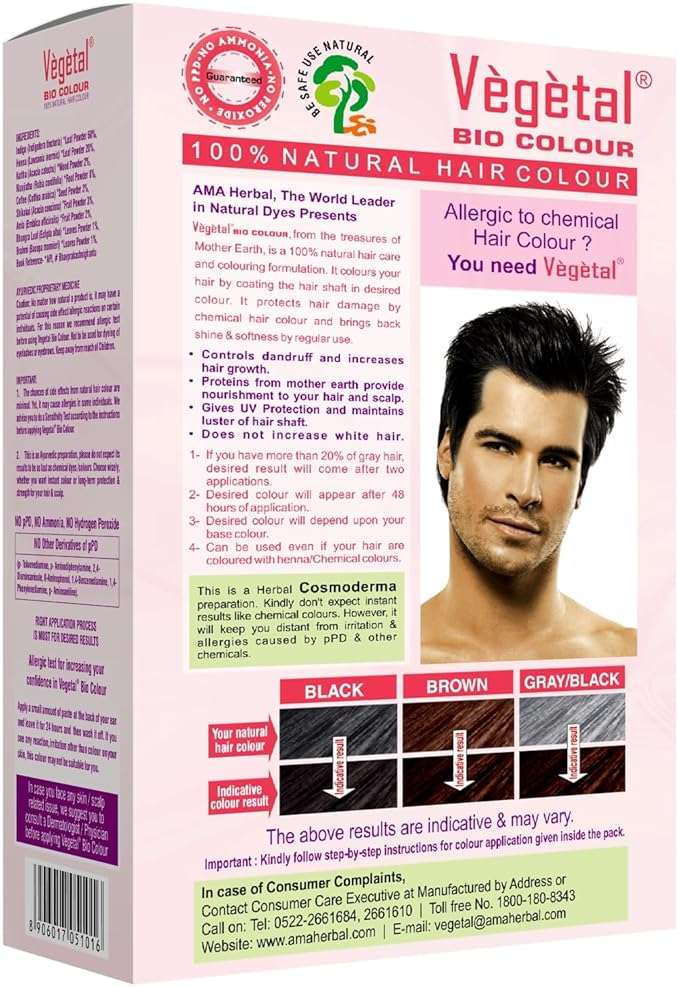 Vegetal Bio Colour - Soft Black 150g | 100% Herbal and Organic Hair Color | Ammonia-Free, PPD-Free | Semi-Permanent Dye for Men and Women | Protects UV and Maintains Luster | Complete Kit Included - Image 2