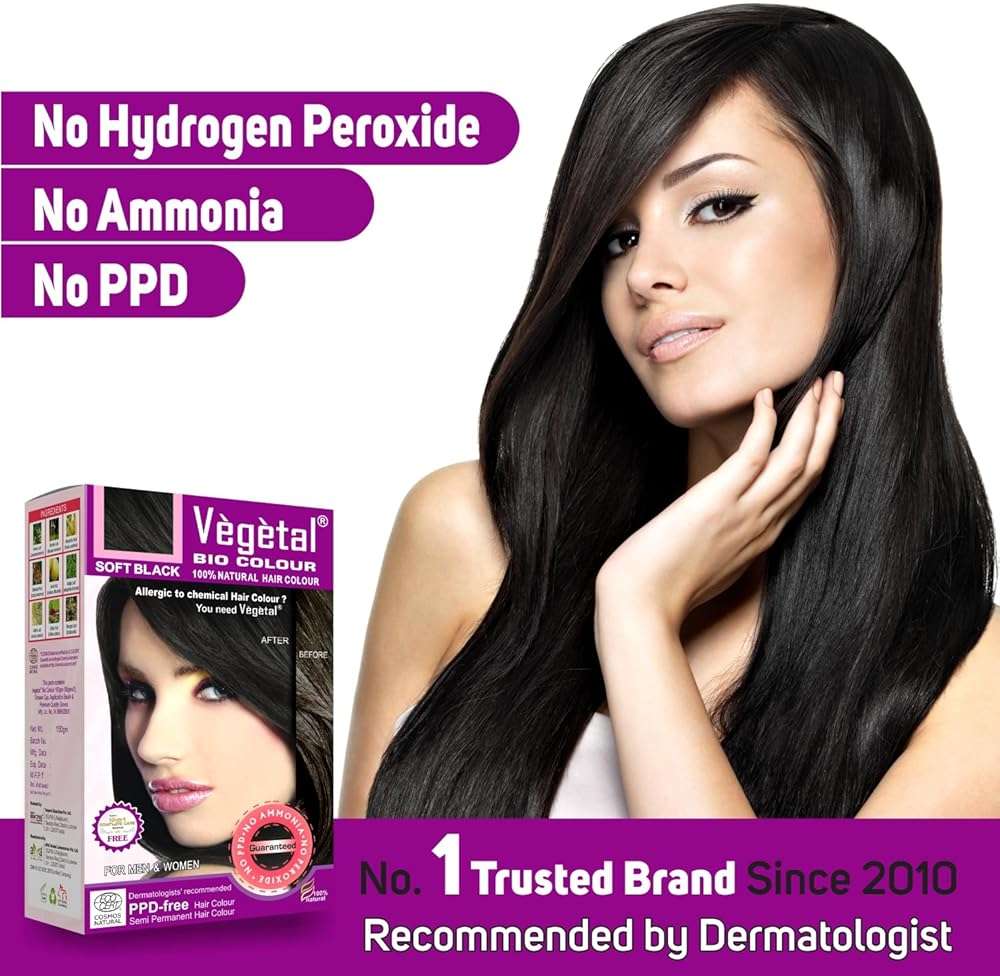 Vegetal Bio Colour - Soft Black 150g | 100% Herbal and Organic Hair Color | Ammonia-Free, PPD-Free | Semi-Permanent Dye for Men and Women | Protects UV and Maintains Luster | Complete Kit Included - Image 4
