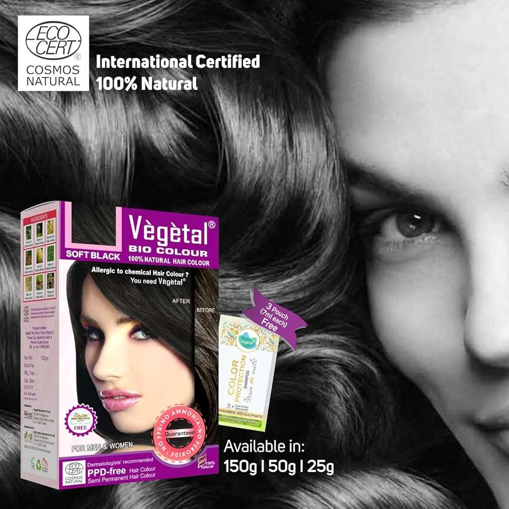 Vegetal Bio Colour - Soft Black 150g | 100% Herbal and Organic Hair Color | Ammonia-Free, PPD-Free | Semi-Permanent Dye for Men and Women | Protects UV and Maintains Luster | Complete Kit Included - Image 7