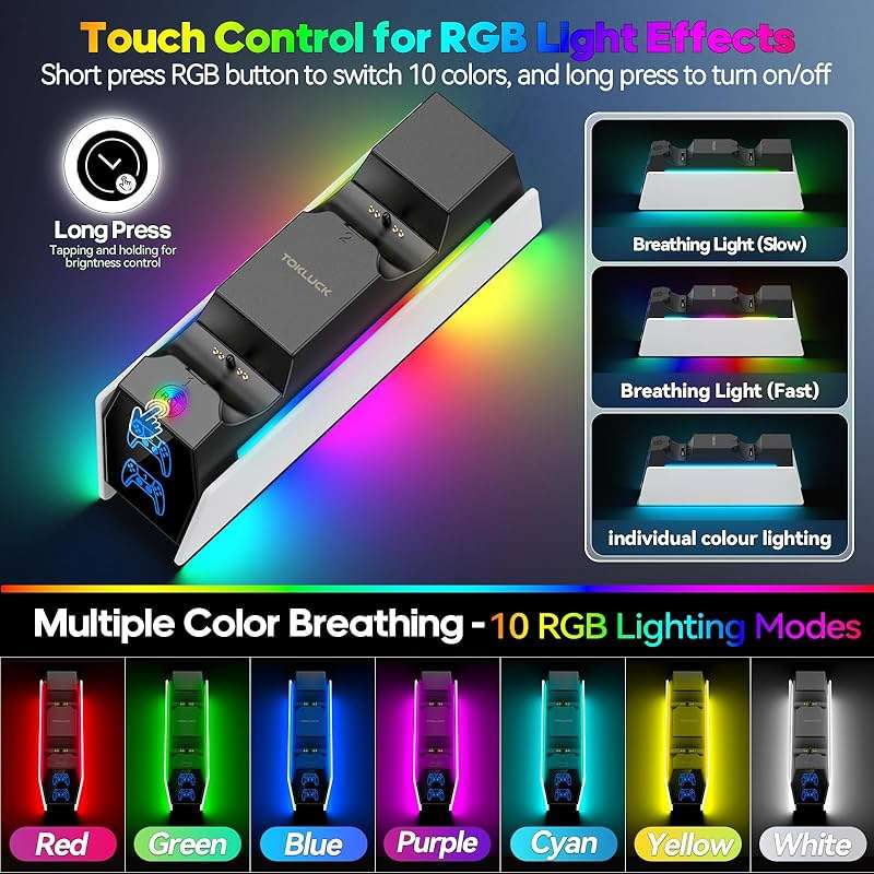 PS 5 Controller Charger Station Compatible with PlayStation 5 Edge & Dual Controller, 9 Lightings PS 5 Accessories Charging Station, PS 5 Dock Stand with LED Indicator for PlayStation Consoles - Image 4