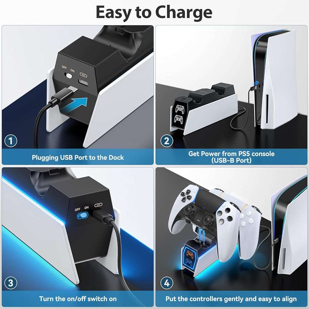 PS 5 Controller Charger Station Compatible with PlayStation 5 Edge & Dual Controller, 9 Lightings PS 5 Accessories Charging Station, PS 5 Dock Stand with LED Indicator for PlayStation Consoles - Image 7