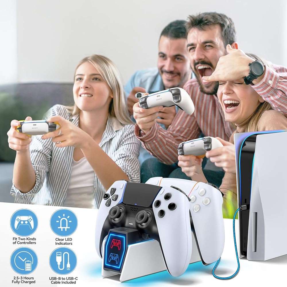 PS 5 Controller Charger Station Compatible with PlayStation 5 Edge & Dual Controller, 9 Lightings PS 5 Accessories Charging Station, PS 5 Dock Stand with LED Indicator for PlayStation Consoles - Image 8