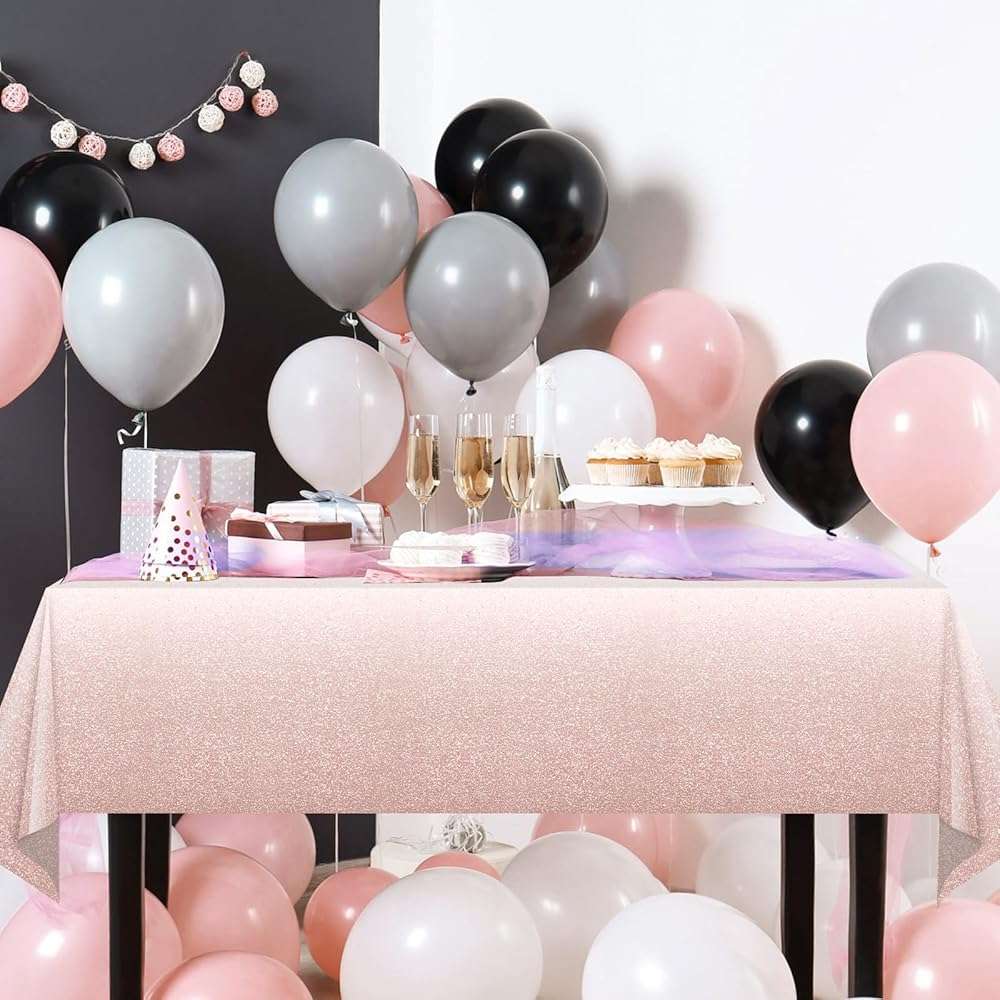 3 Pack Ombre Rose Gold Plastic Tablecloth for Parties, Gradient Pastel Rose Gold Disposable Tablecloths for Rectangle Tables, Light Pink Sprinkle Table Cover for Wedding Birthday Party, 54 x 108 Inch - Image 2