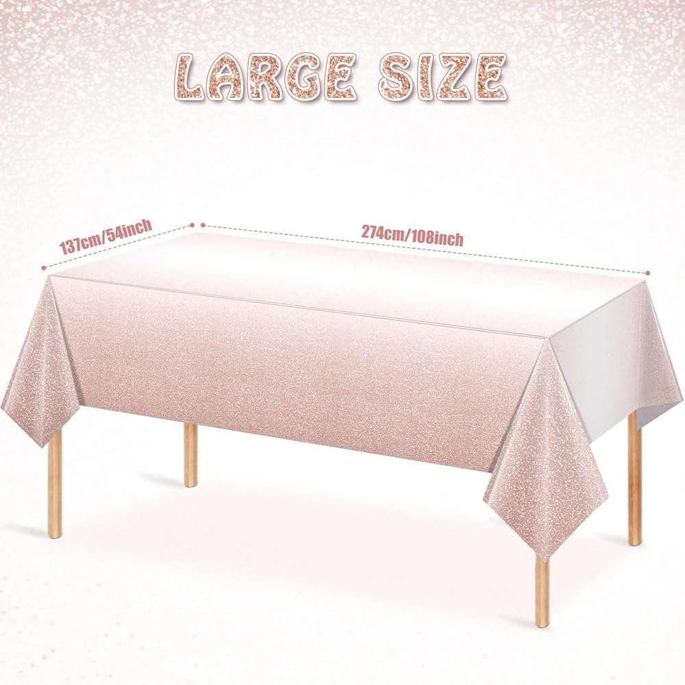 3 Pack Ombre Rose Gold Plastic Tablecloth for Parties, Gradient Pastel Rose Gold Disposable Tablecloths for Rectangle Tables, Light Pink Sprinkle Table Cover for Wedding Birthday Party, 54 x 108 Inch - Image 3