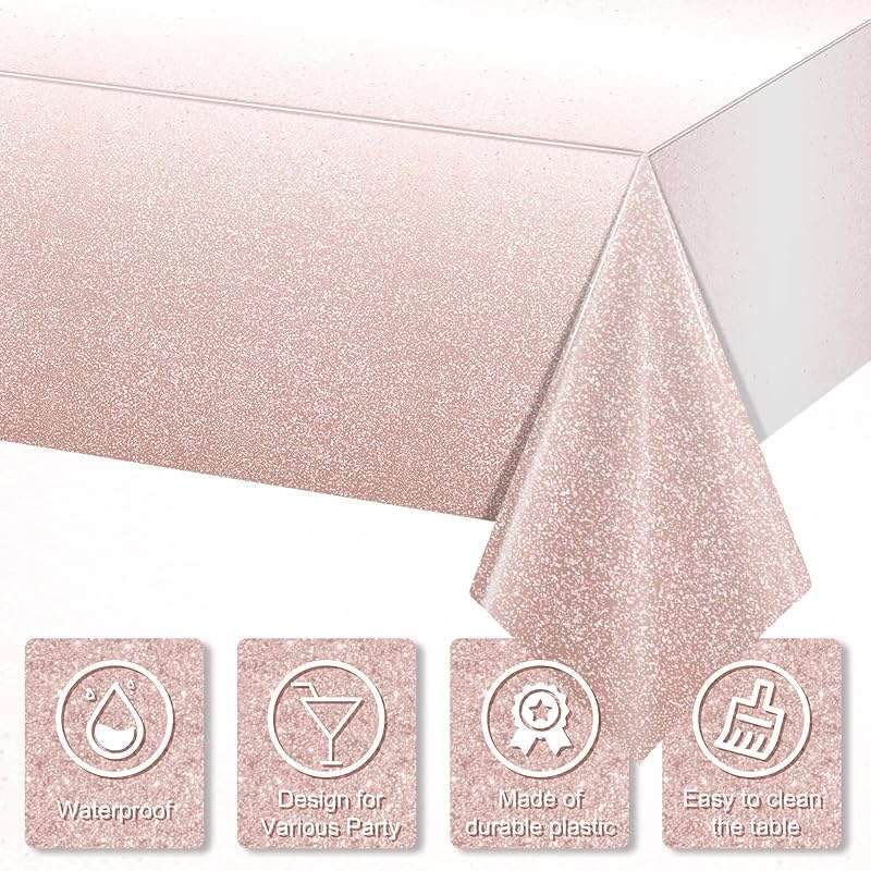 3 Pack Ombre Rose Gold Plastic Tablecloth for Parties, Gradient Pastel Rose Gold Disposable Tablecloths for Rectangle Tables, Light Pink Sprinkle Table Cover for Wedding Birthday Party, 54 x 108 Inch - Image 4