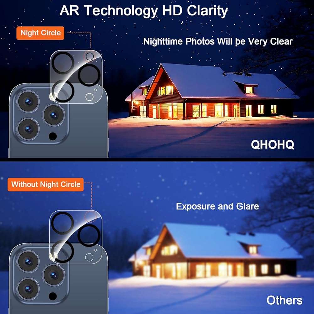 QHOHQ 3 Pack Screen Protector for iPhone 15 Pro Max [6.7 Inch] with 3 Pack Camera Lens Protector, Tempered Glass Film, HD Clear, 9H Hardness, No Bubbles, Case Friendly - Image 7
