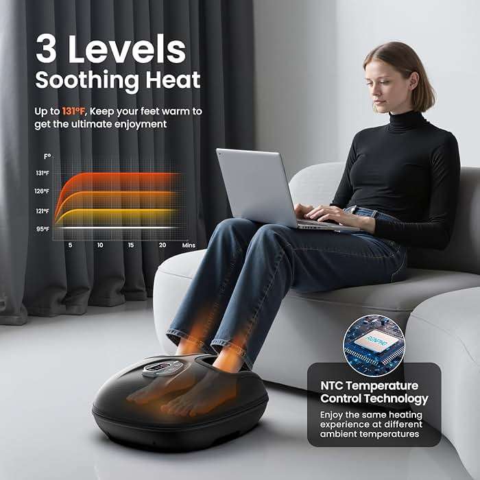 RENPHO Foot Massager Machine with Heat [2026 Upgraded], Fathers Day Dad Gifts for Men Husband, FSA Eligible HSA Shiatsu Foot Massager for Plantar Fasciitis, Cordless Control, Gifts for Women, Black - Image 4