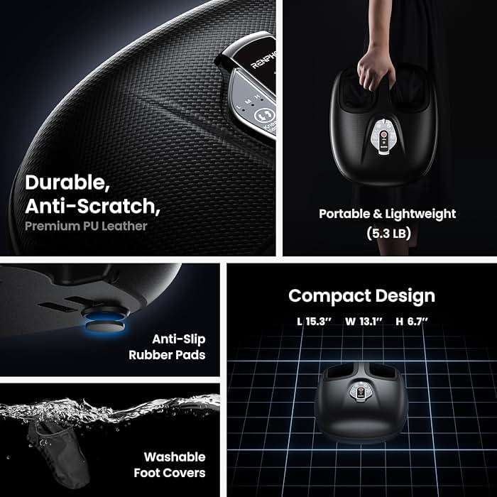 RENPHO Foot Massager Machine with Heat [2026 Upgraded], Fathers Day Dad Gifts for Men Husband, FSA Eligible HSA Shiatsu Foot Massager for Plantar Fasciitis, Cordless Control, Gifts for Women, Black - Image 6