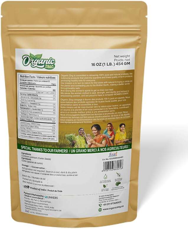 Organic Zing Organic Zing Cumin Seeds - 227 g / 8 oz, Whole Jeera Seeds for Cooking, Curry, Dal, Sabzi, Rice, Snacks & Homemade Spice Mixes - Image 3