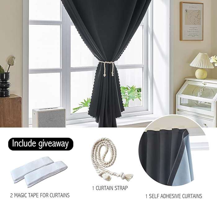 AJAZZ 100% Blackout Self Adhesive Curtains Small Window Short Temporary Black Out Curtains Easy to Install Used for Bedroom Kitchen Window Cover (Black, 35" W x 48" L 1 Panel) - Image 3