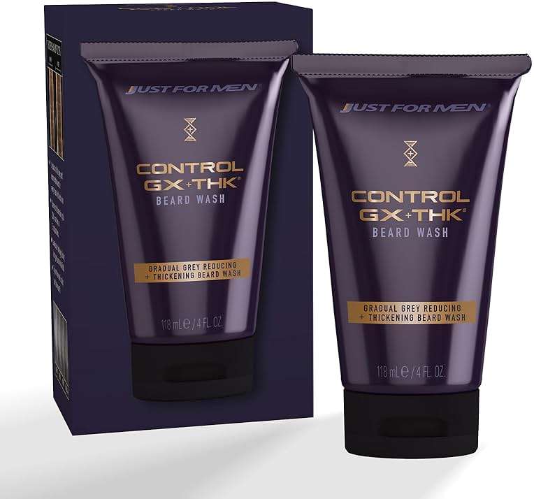 Just for Men Control GX + THK Thickening Beard Wash with Grey Reduction, Alpha Keratin Helps Beard Growth, Thickens Hair Up to 20%, Works with Every Hair Texture, 4 oz - Image 1